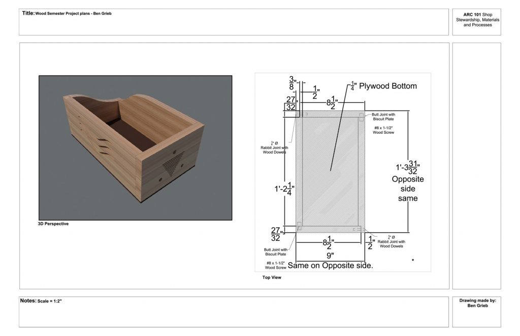 Wood Box Top plan with Perspective Render using Mental Ray in 3D Studio Max.